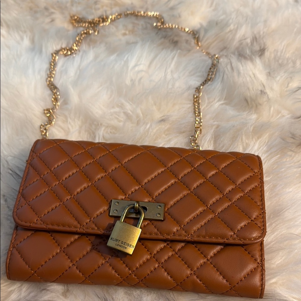 Kurt Geiger soft brown Quilted Clutch with Gold Chain